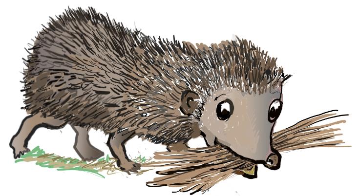 A cartoon of a hedgehog eating

Description automatically generated